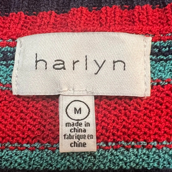 Anthropologie Harlyn Red Blue Striped 
Ruffle Shoulder Sweater. Size Medium. - Picture 2 of 14